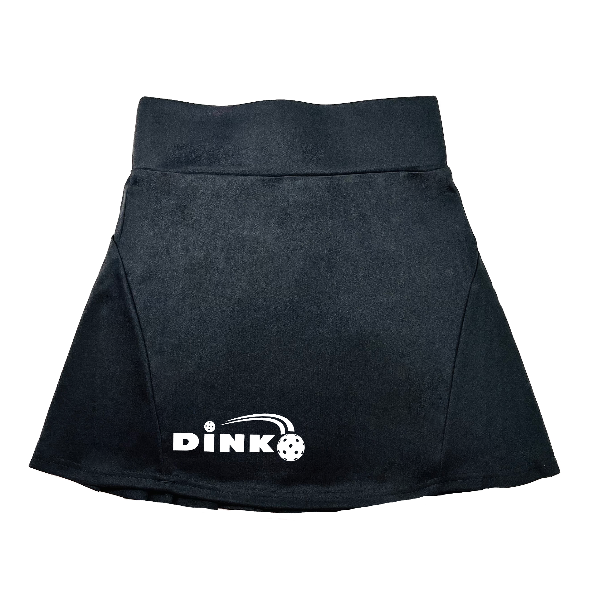 Pickleball Flirty Skort Design:  Pickleball Dink  These flirty skorts have a flat mid-rise waistband with a 3 inch waistband.  Light weight without being see through and the material wicks away moisture quickly.  Flirty pleats in the back with inner shorts for free movement and stylish coverage on the courts.  A functional zipper pocket on the back and two built in pockets on the shorts for convenient storage. 