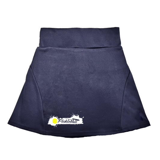 Pickleball Flirty Skort Design:  Pickleball Extreme.   These flirty skorts have a flat mid-rise waistband with a 3 inch waistband.  Light weight without being see through and the material wicks away moisture quickly.  Flirty pleats in the back with inner shorts for free movement and stylish coverage on the courts.  A functional zipper pocket on the back and two built in pockets on the shorts for convenient storage.