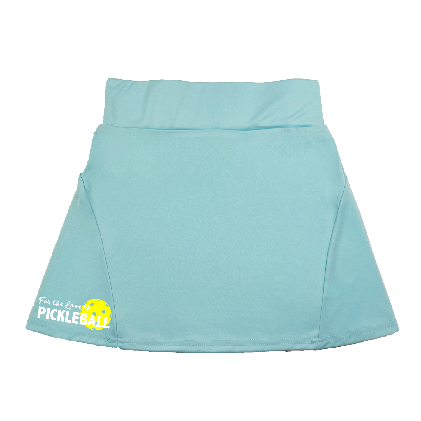 Pickleball Flirty Skort Design:  For The Love of Pickleball   These flirty skorts have a flat mid-rise waistband with a 3 inch waistband.  Light weight without being see through and the material wicks away moisture quickly.  Flirty pleats in the back with inner shorts for free movement and stylish coverage on the courts.  A functional zipper pocket on the back and two built in pockets on the shorts for convenient storage. 