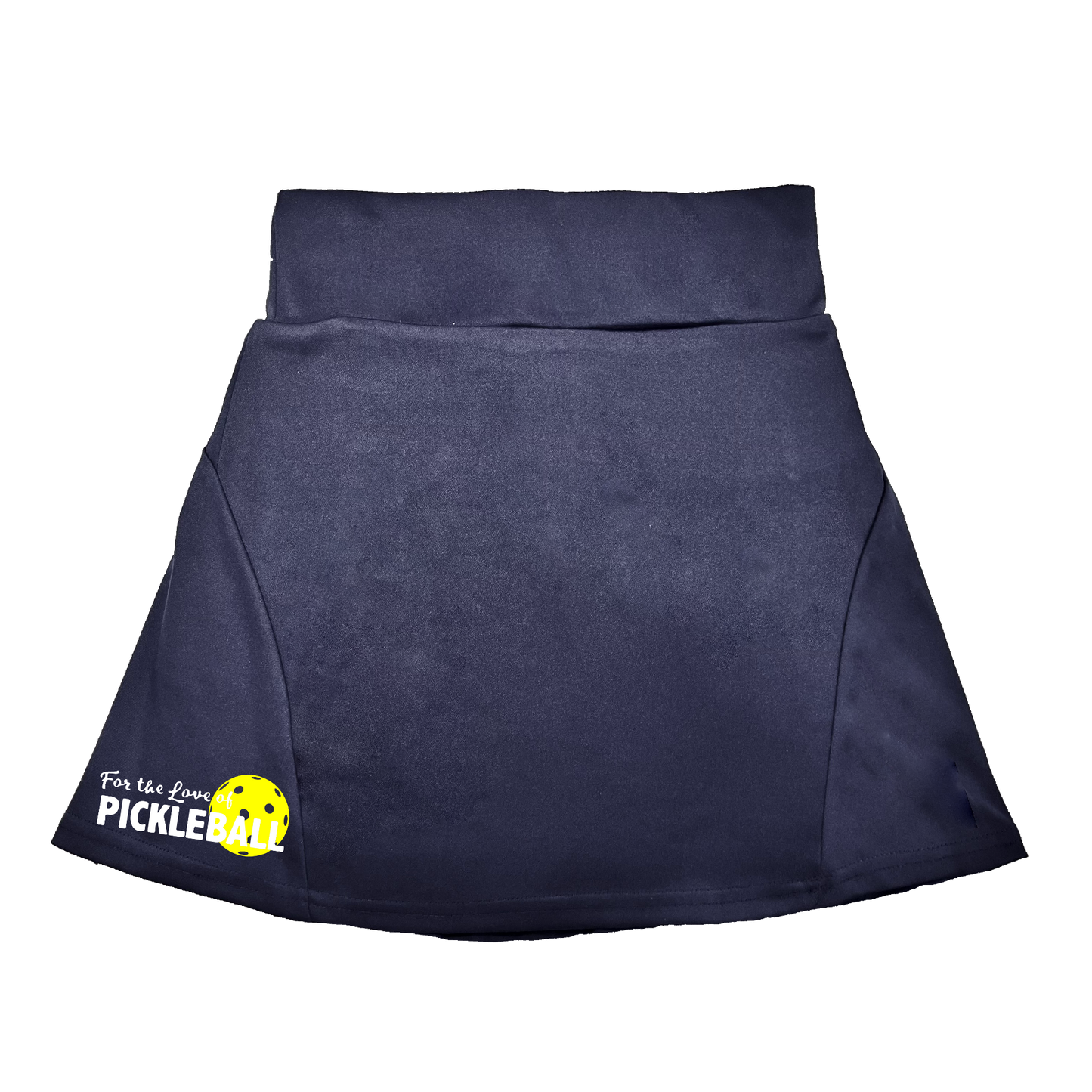Pickleball Flirty Skort Design:  For The Love of Pickleball   These flirty skorts have a flat mid-rise waistband with a 3 inch waistband.  Light weight without being see through and the material wicks away moisture quickly.  Flirty pleats in the back with inner shorts for free movement and stylish coverage on the courts.  A functional zipper pocket on the back and two built in pockets on the shorts for convenient storage. 