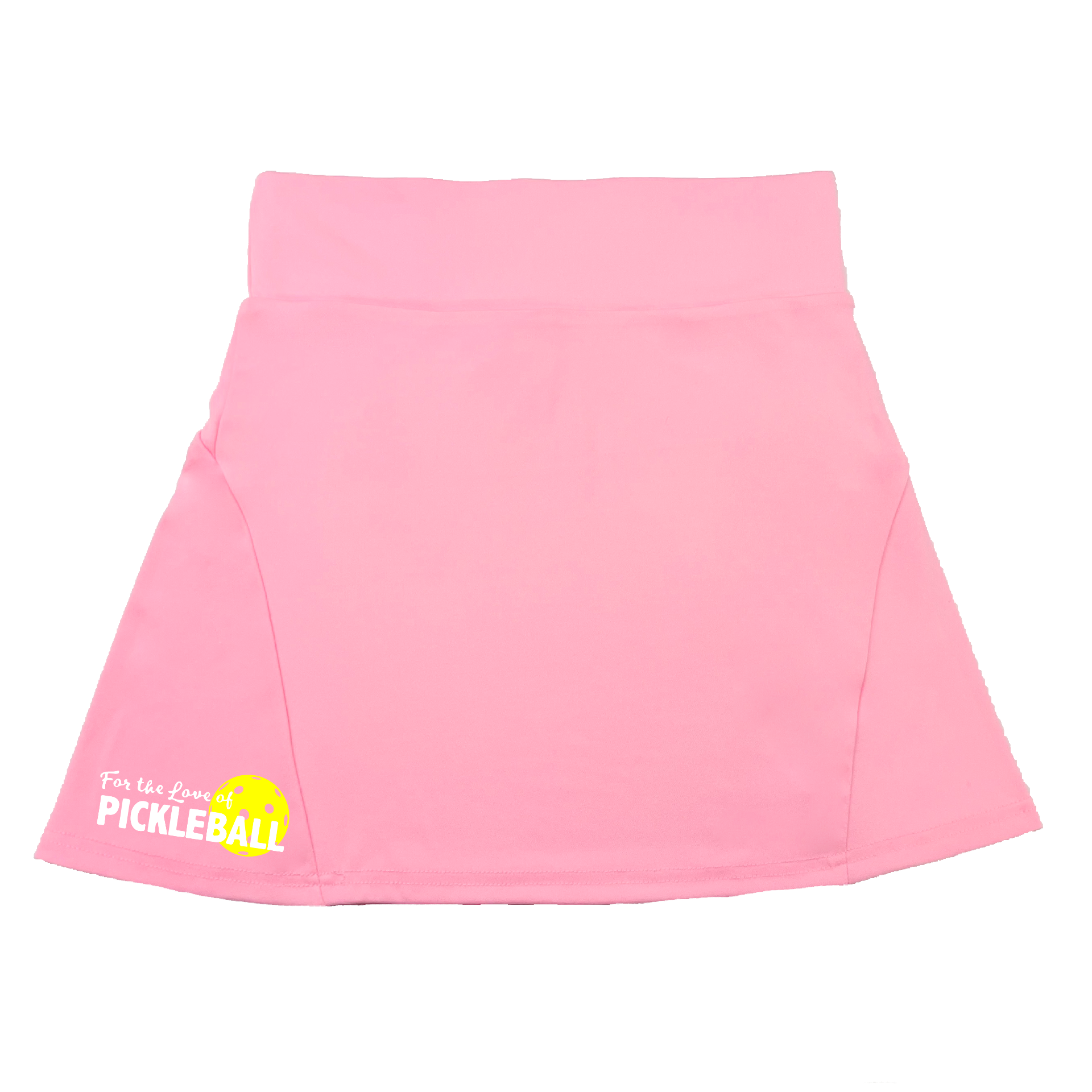 Pickleball Flirty Skort Design:  For The Love of Pickleball   These flirty skorts have a flat mid-rise waistband with a 3 inch waistband.  Light weight without being see through and the material wicks away moisture quickly.  Flirty pleats in the back with inner shorts for free movement and stylish coverage on the courts.  A functional zipper pocket on the back and two built in pockets on the shorts for convenient storage. 