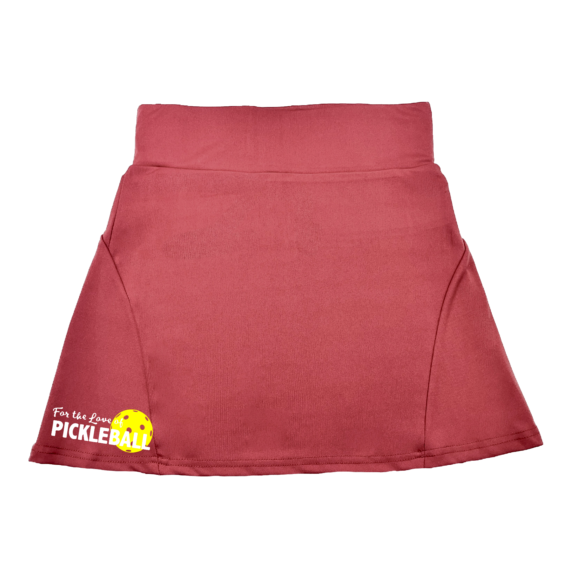 Pickleball Flirty Skort Design:  For The Love of Pickleball   These flirty skorts have a flat mid-rise waistband with a 3 inch waistband.  Light weight without being see through and the material wicks away moisture quickly.  Flirty pleats in the back with inner shorts for free movement and stylish coverage on the courts.  A functional zipper pocket on the back and two built in pockets on the shorts for convenient storage. 