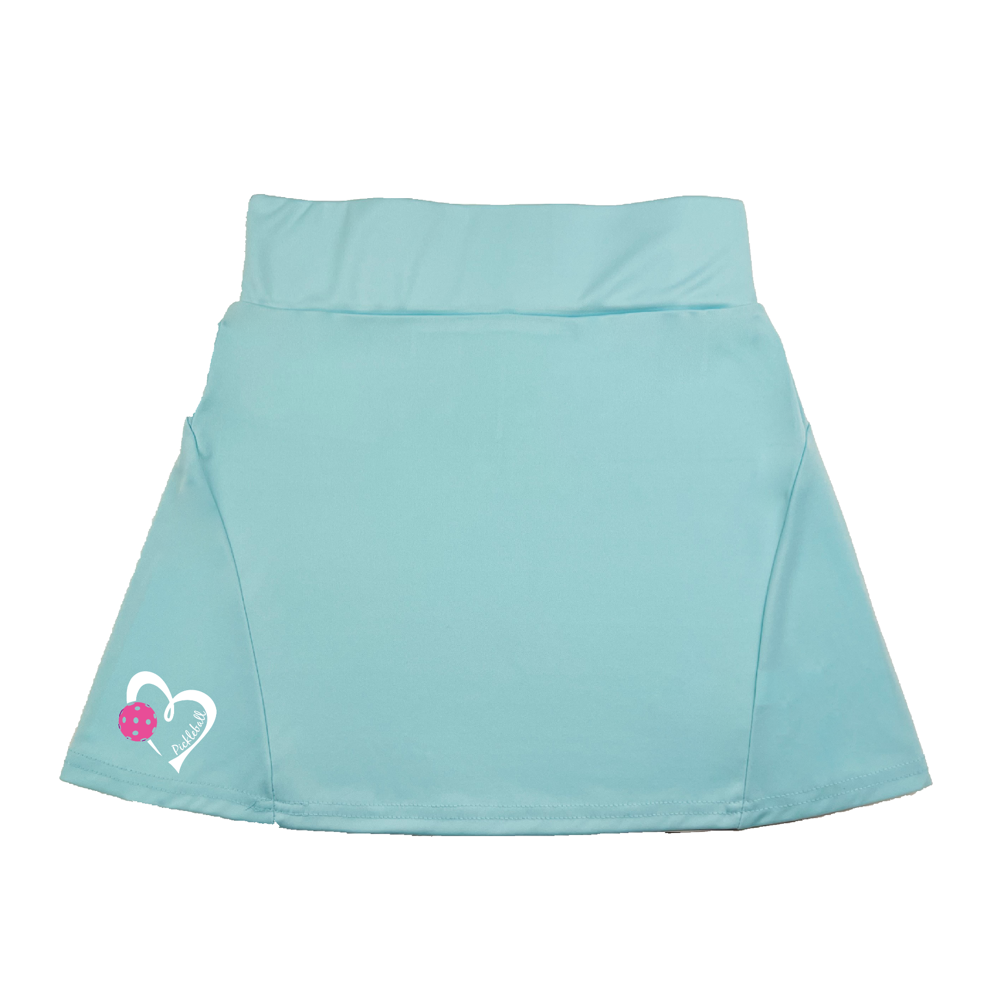 Pickleball Flirty Skort Design:  Pickleball Love with Heart - Pink  These flirty skorts have a flat mid-rise waistband with a 3 inch waistband.  Light weight without being see through and the material wicks away moisture quickly.  Flirty pleats in the back with inner shorts for free movement and stylish coverage on the courts.  A functional zipper pocket on the back and two built in pockets on the shorts for convenient storage. 