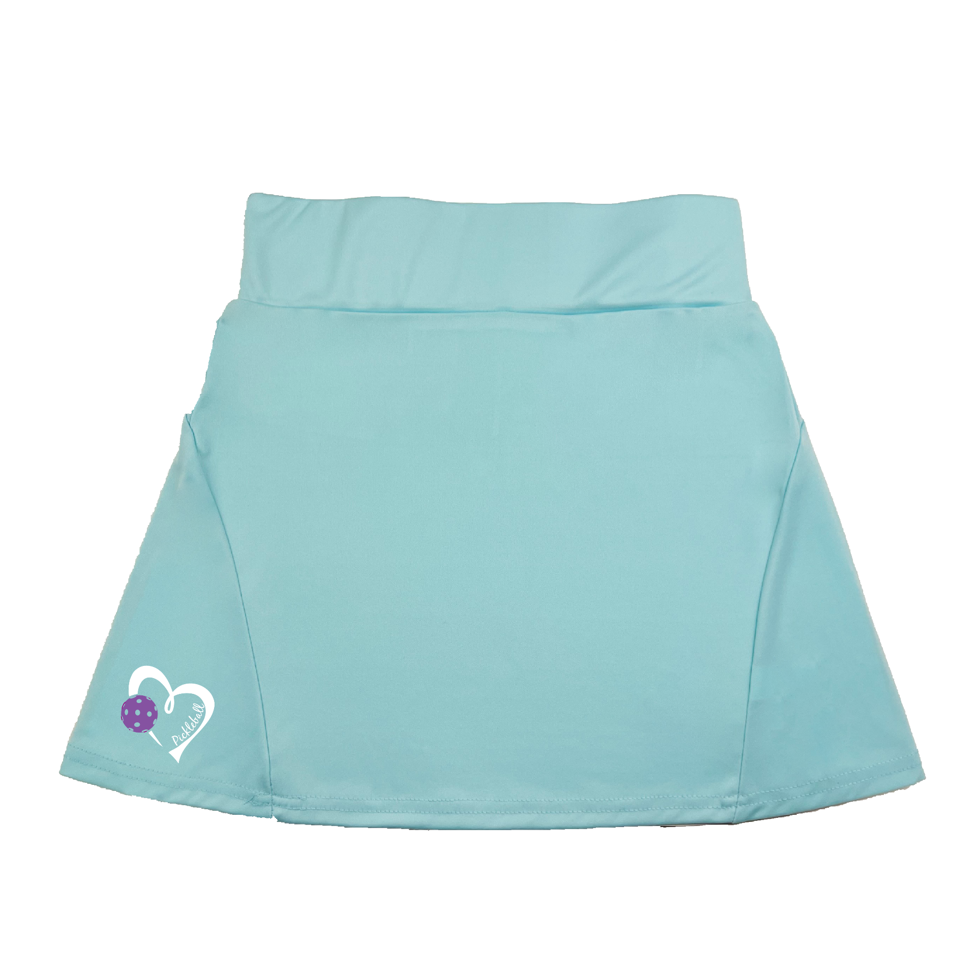 Pickleball Flirty Skort Design:  Pickleball Love with Heart - Purple  These flirty skorts have a flat mid-rise waistband with a 3 inch waistband.  Light weight without being see through and the material wicks away moisture quickly.  Flirty pleats in the back with inner shorts for free movement and stylish coverage on the courts.  A functional zipper pocket on the back and two built in pockets on the shorts for convenient storage. 