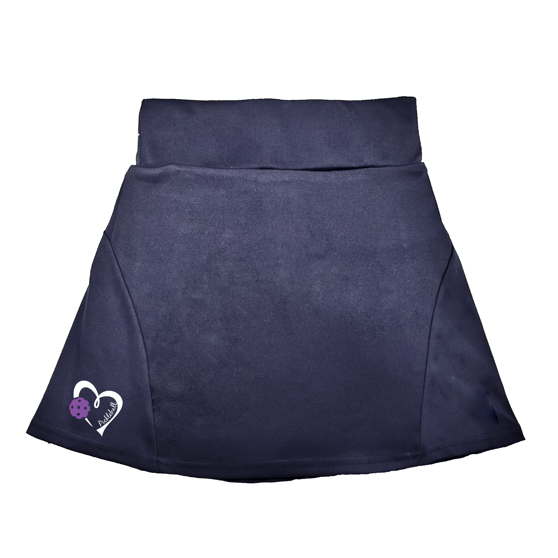 Pickleball Flirty Skort Design:  Pickleball Love with Heart - Purple  These flirty skorts have a flat mid-rise waistband with a 3 inch waistband.  Light weight without being see through and the material wicks away moisture quickly.  Flirty pleats in the back with inner shorts for free movement and stylish coverage on the courts.  A functional zipper pocket on the back and two built in pockets on the shorts for convenient storage. 