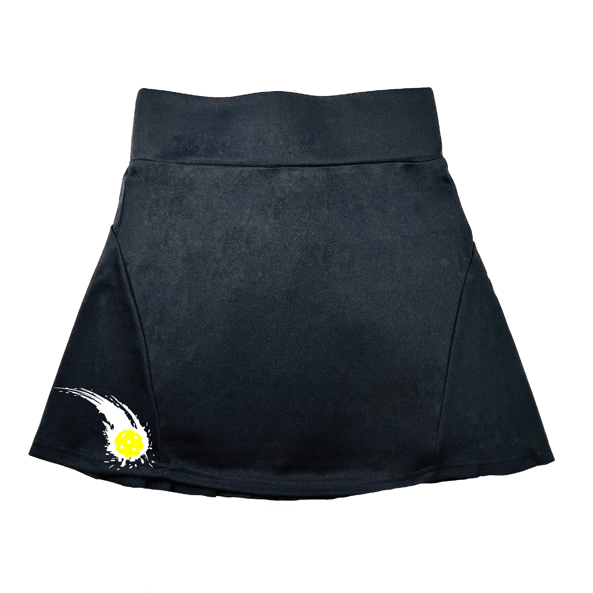 Pickleball Flirty Skort Design: Pickleball Impact  These flirty skorts have a flat mid-rise waistband with a 3 inch waistband.  Light weight without being see through and the material wicks away moisture quickly.  Flirty pleats in the back with inner shorts for free movement and stylish coverage on the courts.  A functional zipper pocket on the back and two built in pockets on the shorts for convenient storage. 