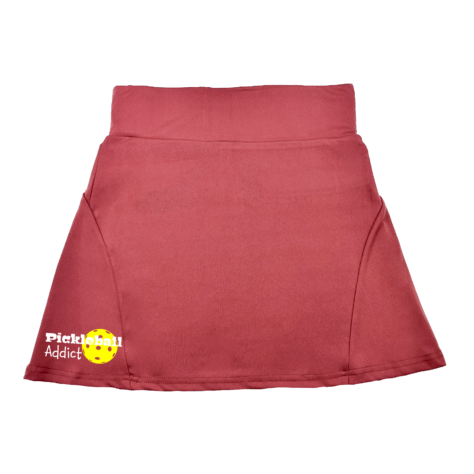 Pickleball Flirty Skort Design:  Pickleball Addict  These flirty skorts have a flat mid-rise waistband with a 3 inch waistband.  Light weight without being see through and the material wicks away moisture quickly.  Flirty pleats in the back with inner shorts for free movement and stylish coverage on the courts.  A functional zipper pocket on the back and two built in pockets on the shorts for convenient storage.