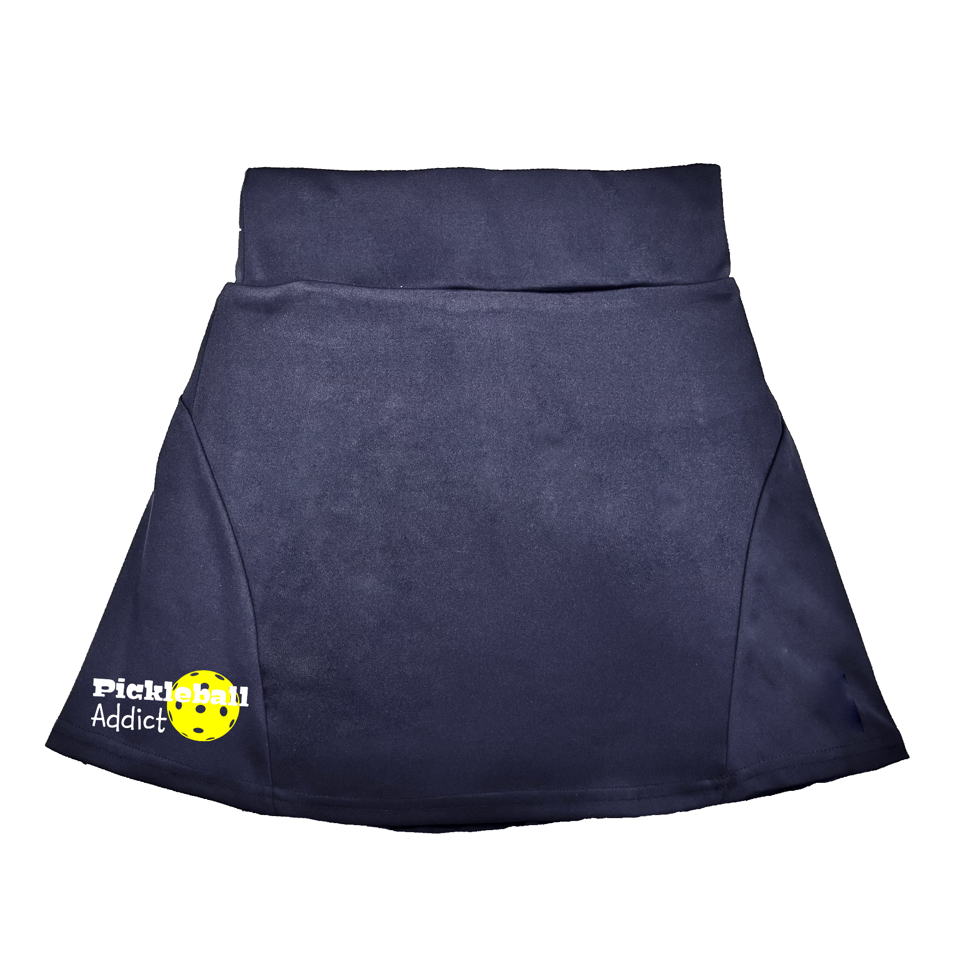 Pickleball Flirty Skort Design:  Pickleball Addict  These flirty skorts have a flat mid-rise waistband with a 3 inch waistband.  Light weight without being see through and the material wicks away moisture quickly.  Flirty pleats in the back with inner shorts for free movement and stylish coverage on the courts.  A functional zipper pocket on the back and two built in pockets on the shorts for convenient storage.