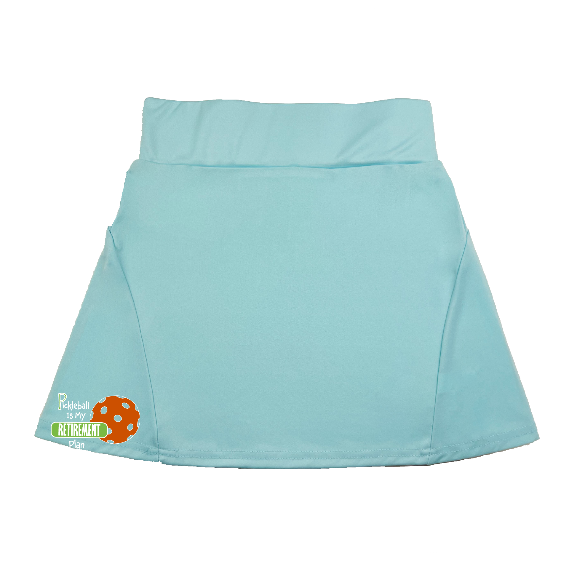 Pickleball Flirty Skort Design:  Pickleball is my Retirement Plan  These flirty skorts have a flat mid-rise waistband with a 3 inch waistband.  Light weight without being see through and the material wicks away moisture quickly.  Flirty pleats in the back with inner shorts for free movement and stylish coverage on the courts.  A functional zipper pocket on the back and two built in pockets on the shorts for convenient storage. 
