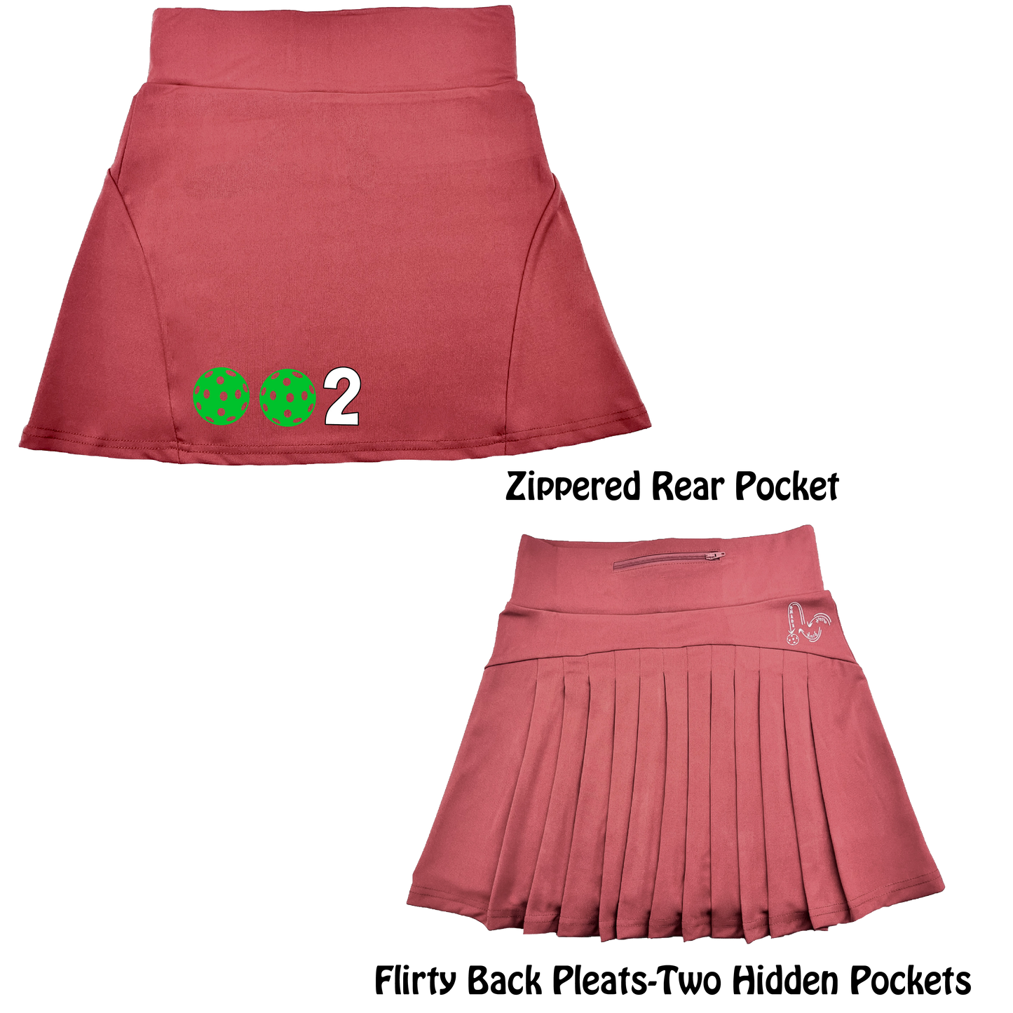 002 With Pickleballs (Colors Green, Orange, Red) | Women's Flirty Pickleball Skort