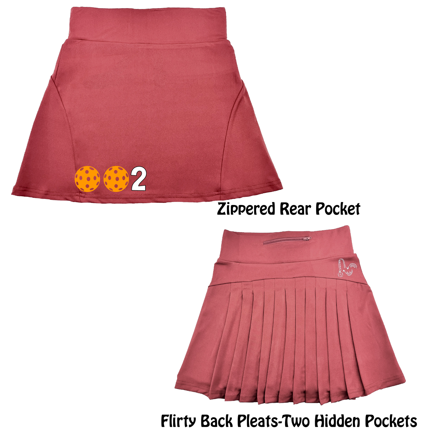 002 With Pickleballs (Colors Green, Orange, Red) | Women's Flirty Pickleball Skort