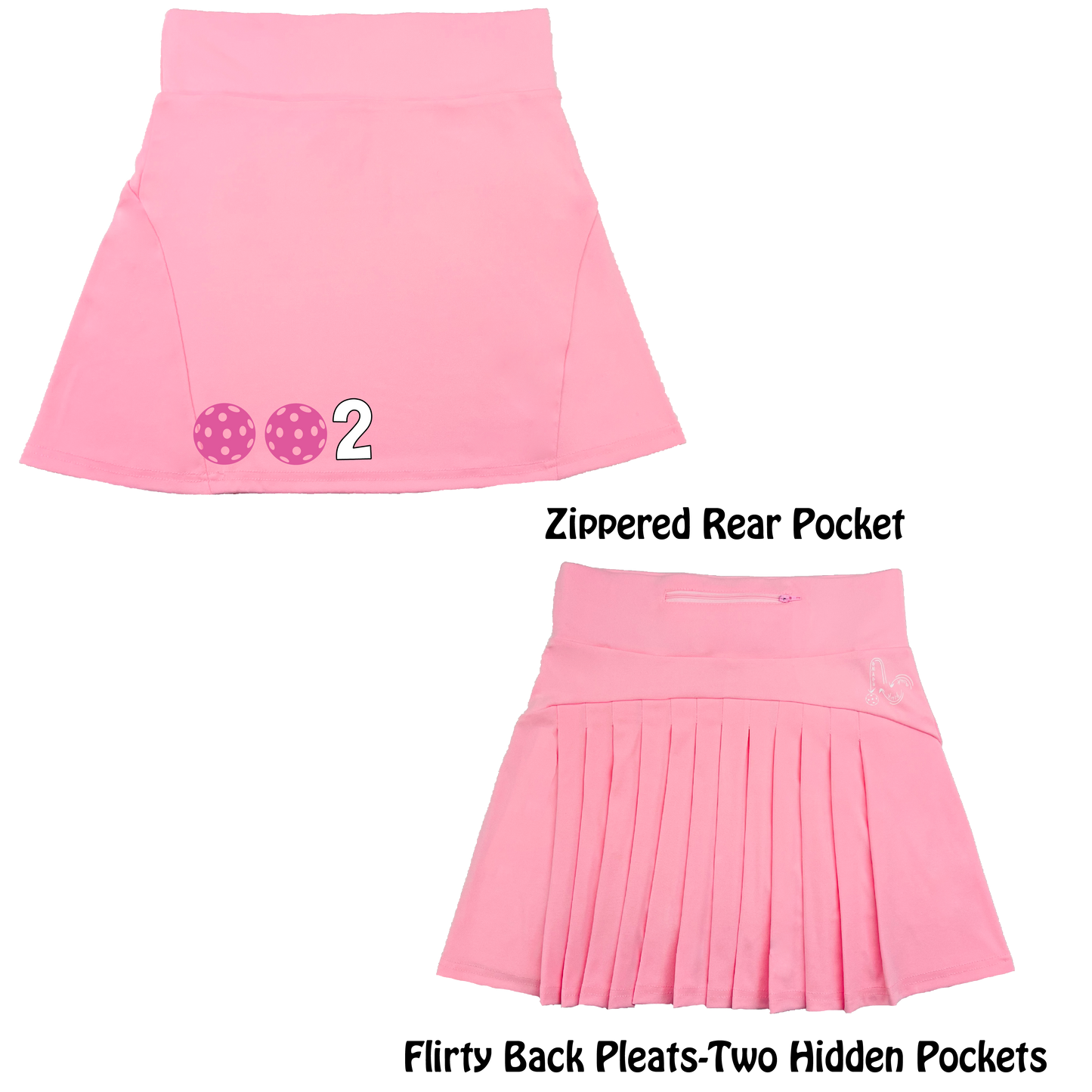 002 With Pickleballs (Colors White, Yellow, Pink) | Women's Flirty Pickleball Skort