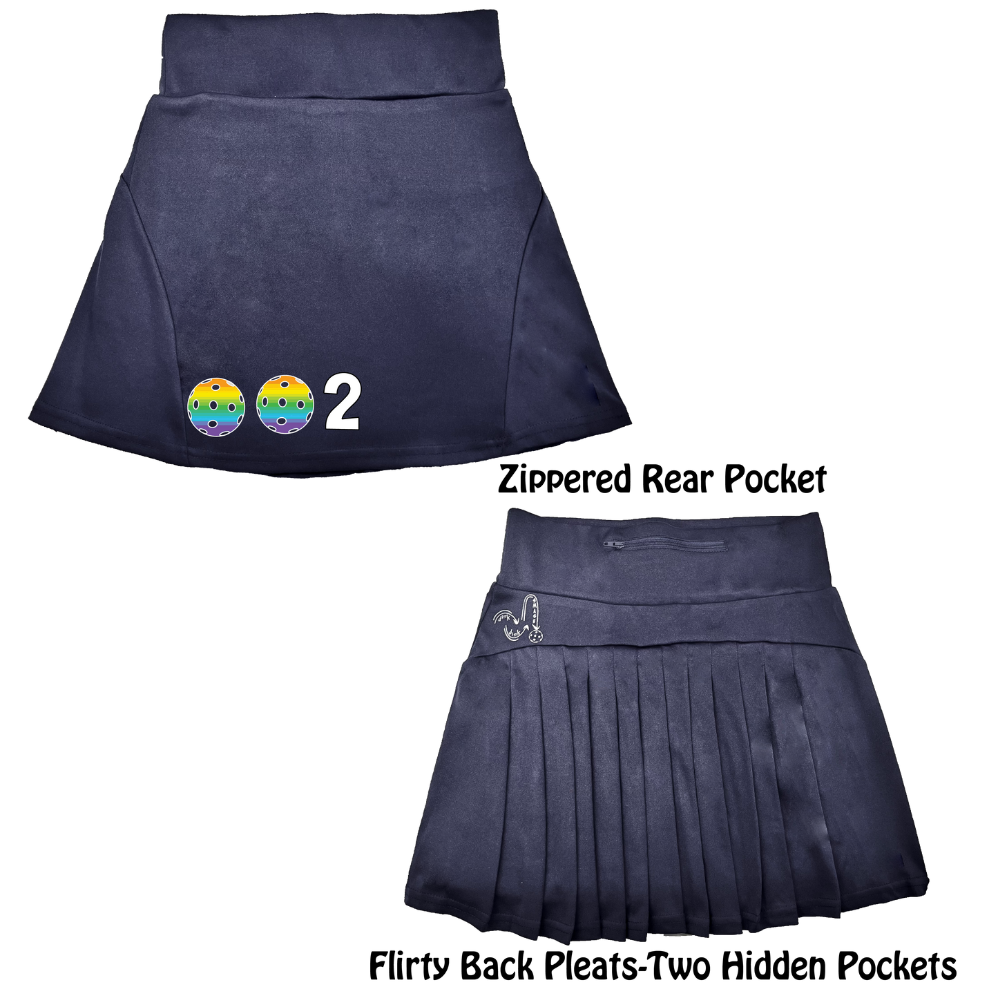 002 With Pickleballs (Colors Cyan, Purple, Rainbow) | Women's Flirty Pickleball Skort