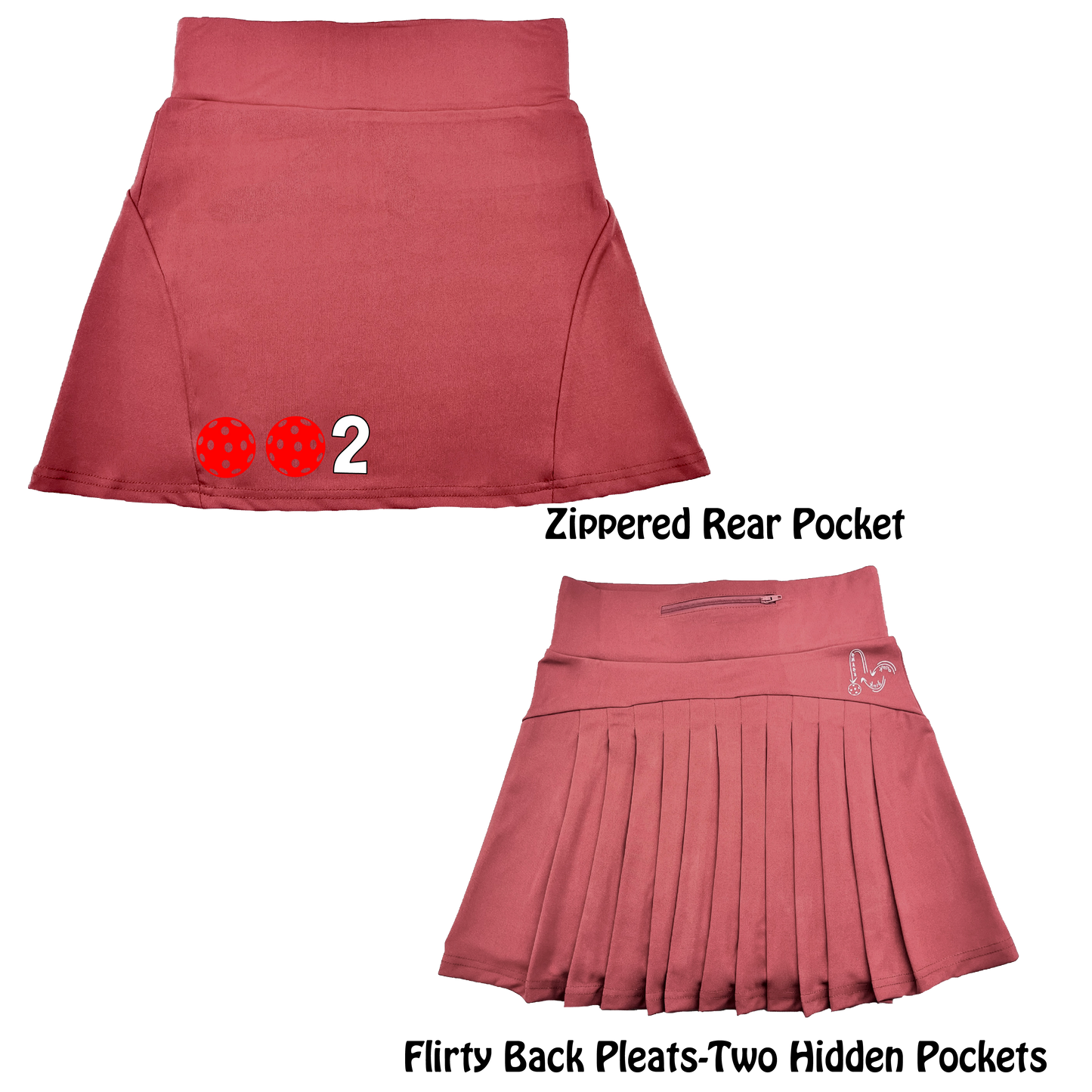 002 With Pickleballs (Colors Green, Orange, Red) | Women's Flirty Pickleball Skort