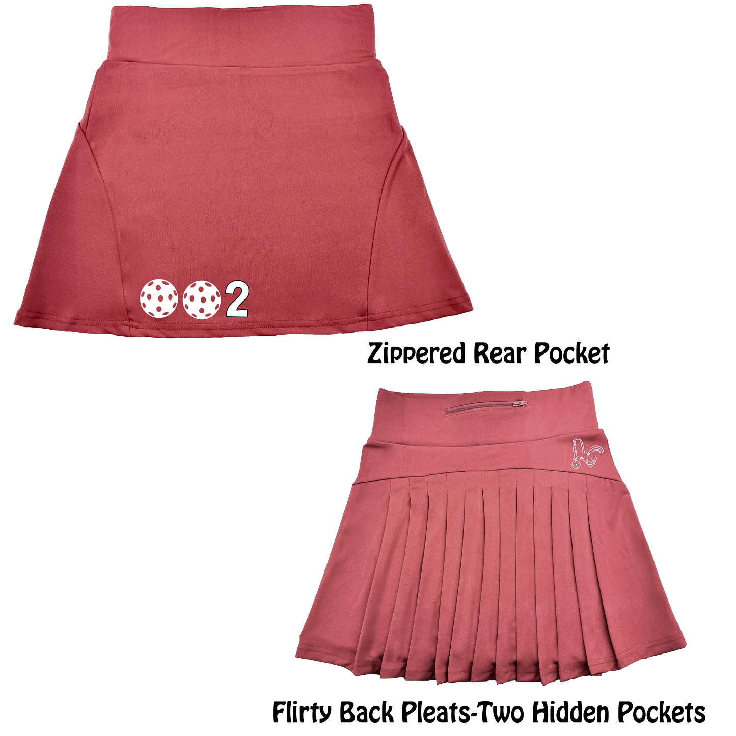 002 With Pickleballs (Colors White, Yellow, Pink) | Women's Flirty Pickleball Skort