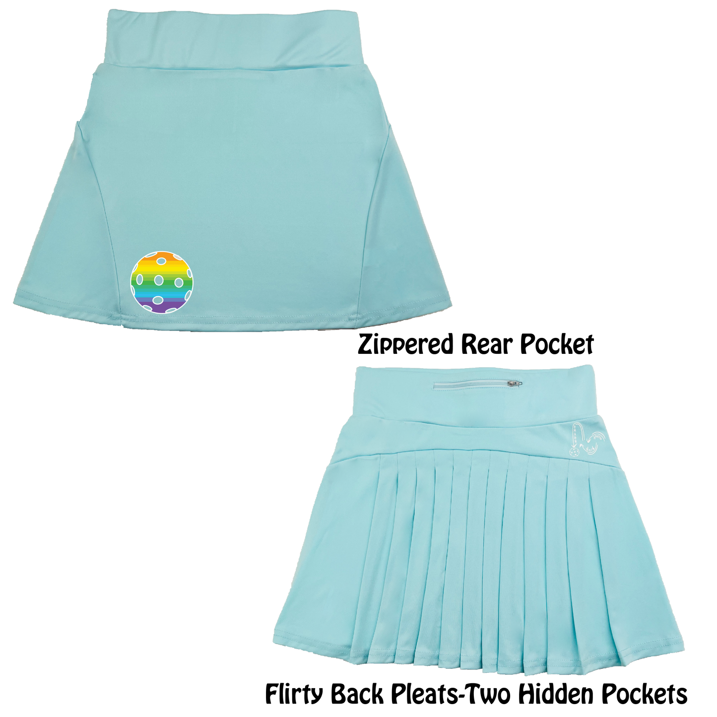 Pickleball Customizable (Colors Cyan, Purple, Rainbow) | Women's Flirty Pickleball Skort