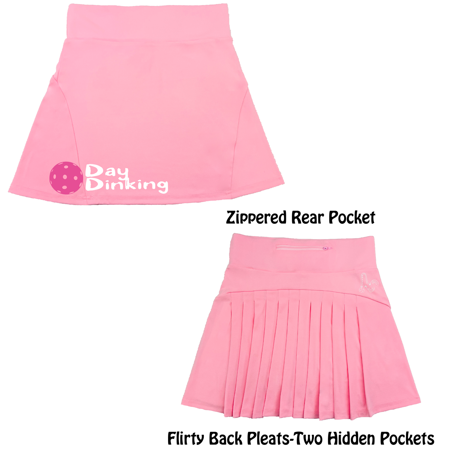 Day Dinking With Pickleballs (Colors White, Yellow, Pink) | Women's Flirty Pickleball Skort