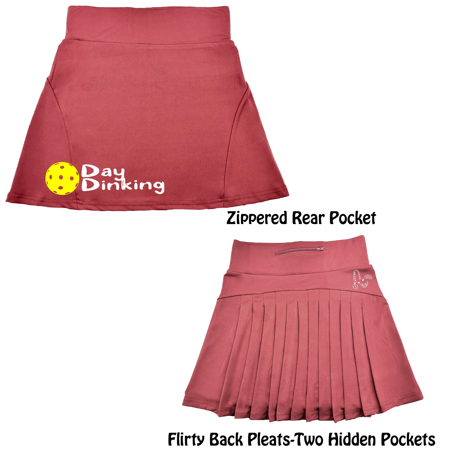 Day Dinking With Pickleballs (Colors White, Yellow, Pink) | Women's Flirty Pickleball Skort