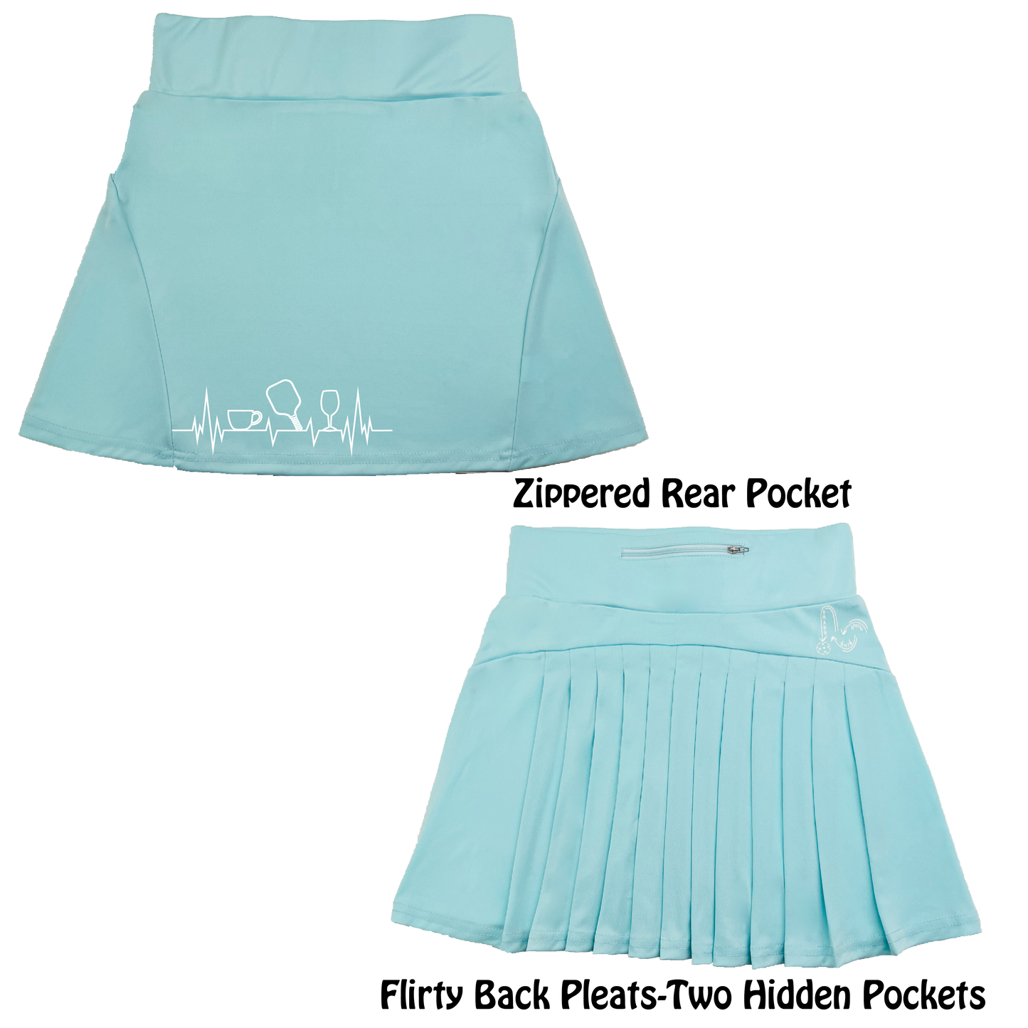 Coffee, Pickleball, Wine Heartbeat EGK | Women's Flirty Pickleball Skort