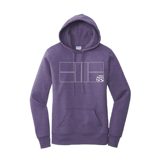 Pickleball Court (White) | Women’s Fitted Hoodie Pickleball Sweatshirt | 50% Cotton 50% Poly Fleece