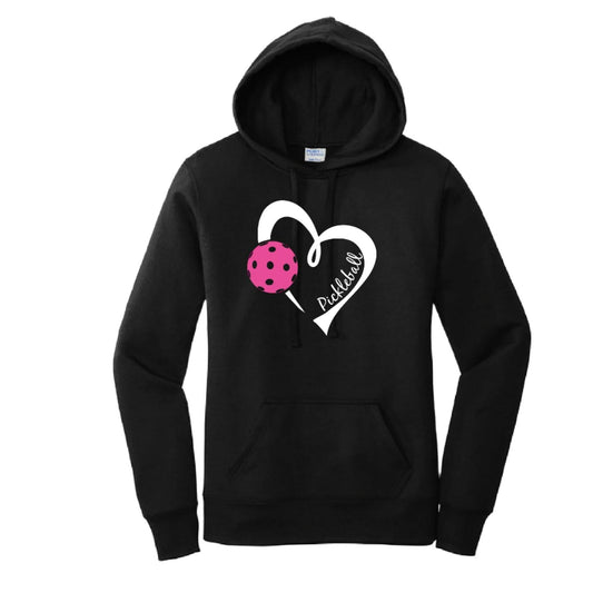 Pickleball Love (Pink) | Women’s Fitted Hoodie Pickleball Sweatshirt | 50% Cotton 50% Poly Fleece