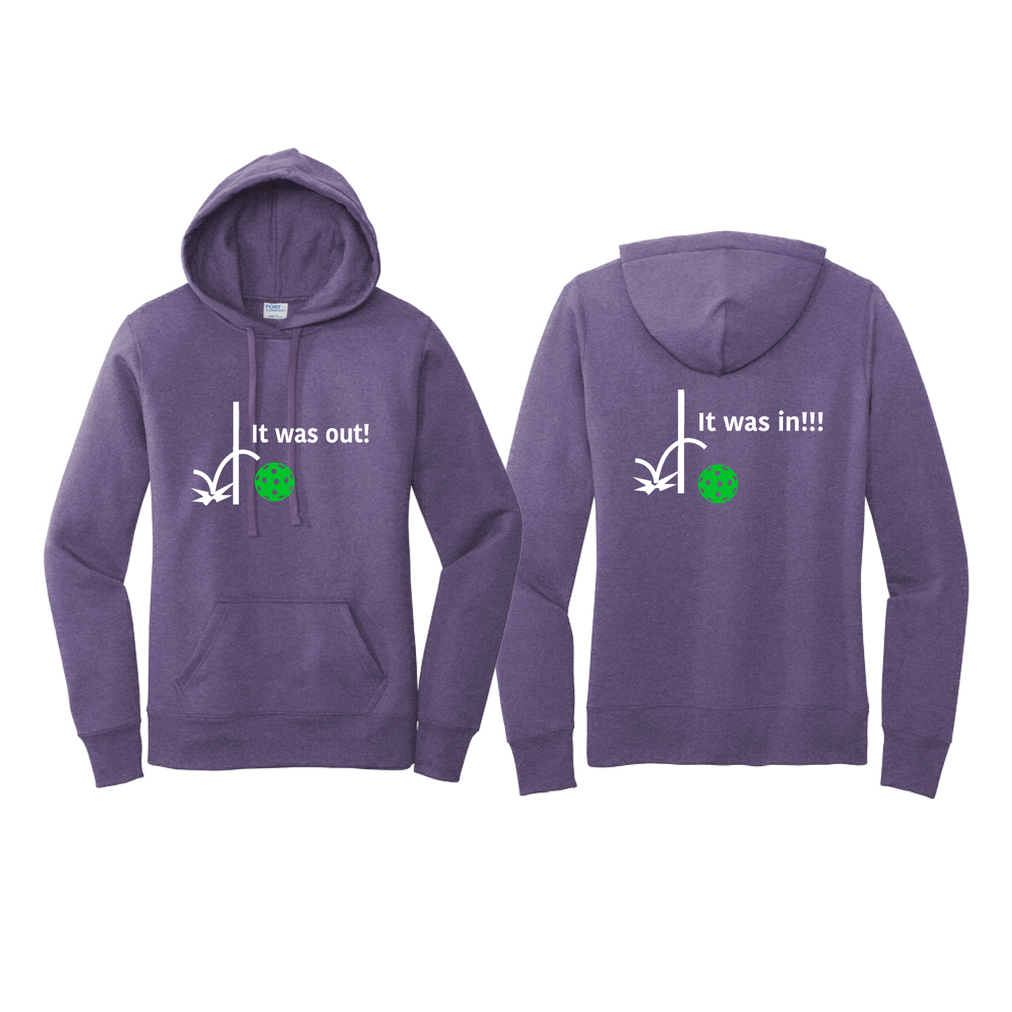 It Was Out! It Was In! (Pickleballs Cyan Green Orange) | Women’s Fitted Hoodie Pickleball Sweatshirt | 50% Cotton 50% Poly Fleece