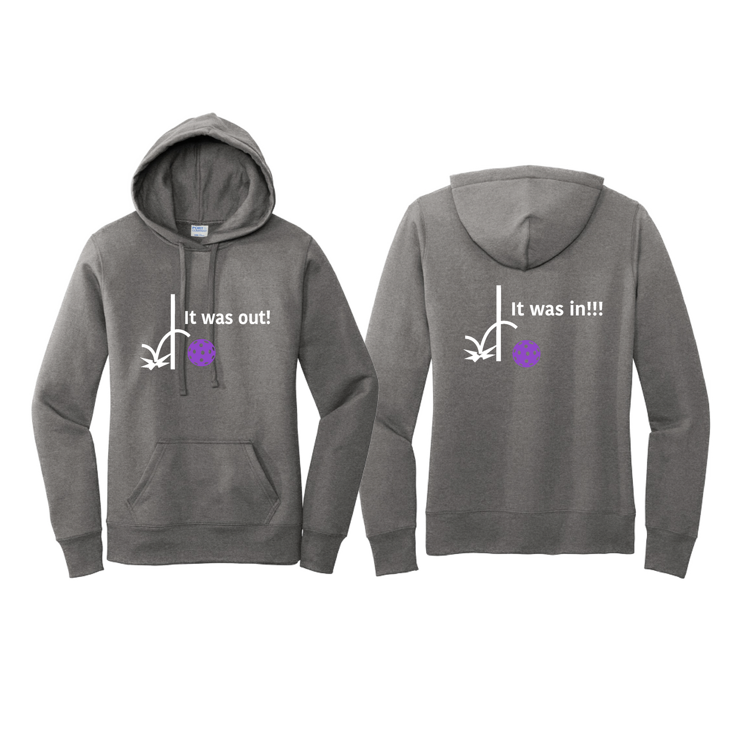 It Was Out! It Was In! (Pickleballs Pink Purple Rainbow) | Women’s Fitted Hoodie Pickleball Sweatshirt | 50% Cotton 50% Poly Fleece