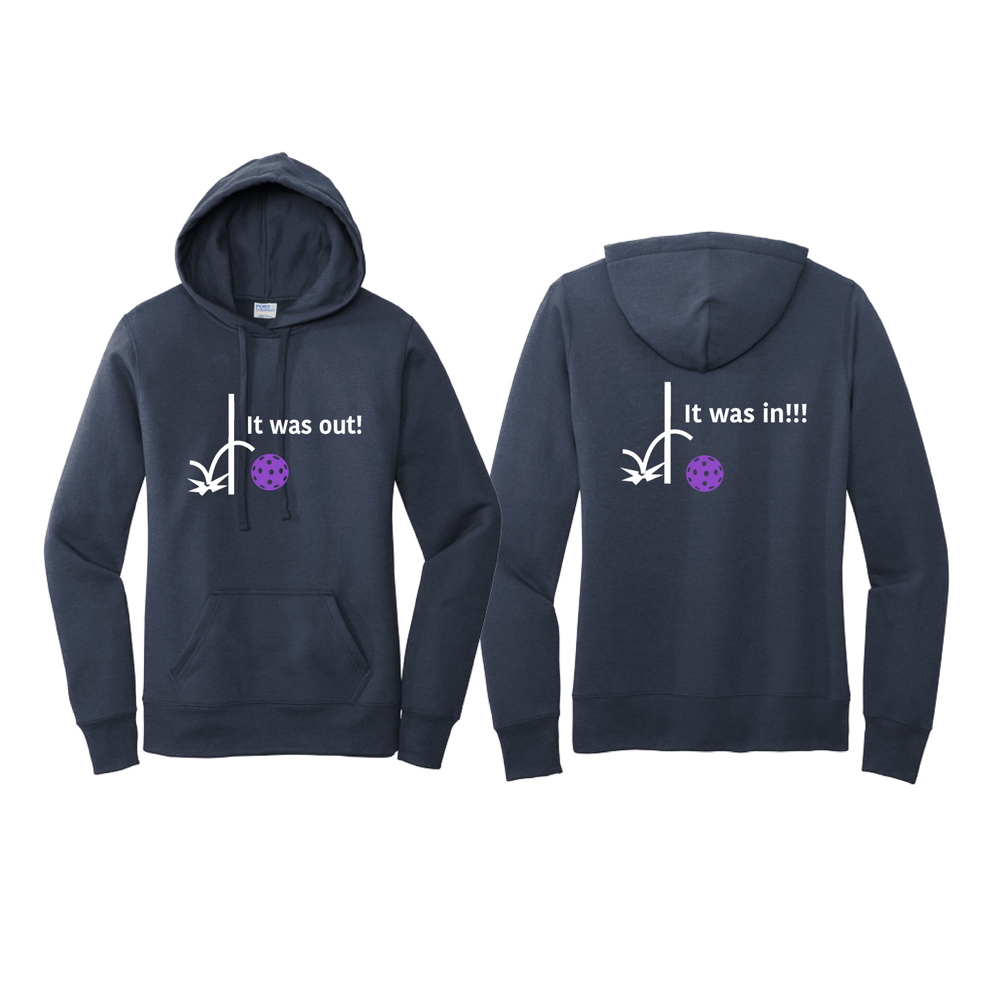 It Was Out! It Was In! (Pickleballs Pink Purple Rainbow) | Women’s Fitted Hoodie Pickleball Sweatshirt | 50% Cotton 50% Poly Fleece