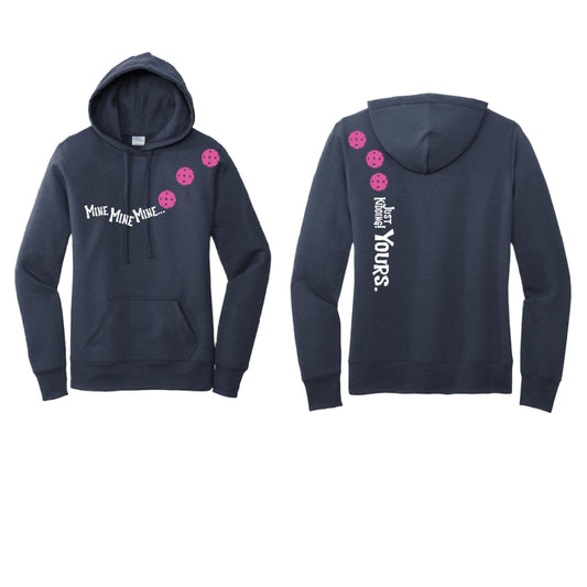 Mine JK Yours (Pickleballs Pink Purple Rainbow) | Women’s Fitted Hoodie Pickleball Sweatshirt | 50% Cotton 50% Poly Fleece