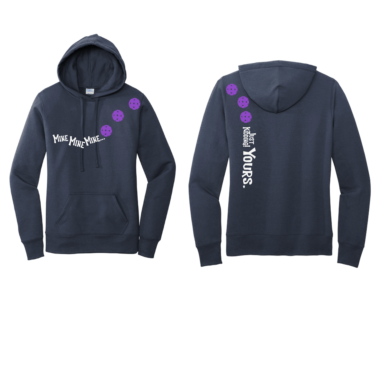 Mine JK Yours (Pickleballs Patriotic Stars White Purple)| Women’s Fitted Hoodie Pickleball Sweatshirt | 50% Cotton 50% Poly Fleece