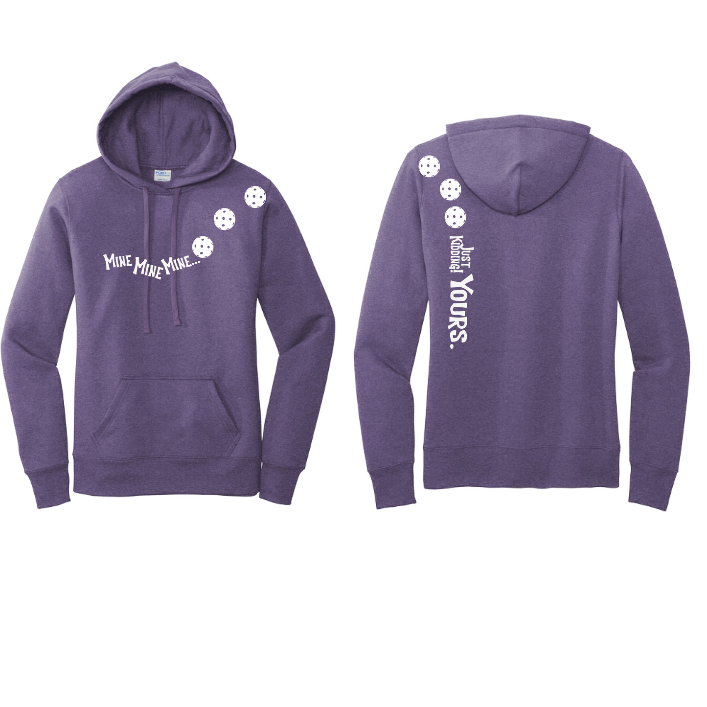 Mine JK Yours (Pickleballs Patriotic Stars White Purple)| Women’s Fitted Hoodie Pickleball Sweatshirt | 50% Cotton 50% Poly Fleece