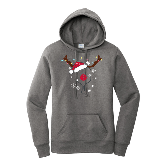 Rudolph The Pickling Reindeer Paddle | Women’s Fitted Hoodie Pickleball Sweatshirt | 50% Cotton 50% Poly Fleece