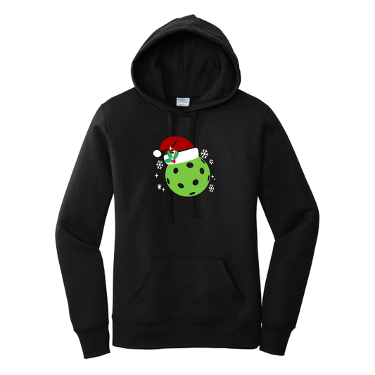 Santa Hat | Women’s Fitted Hoodie Pickleball Sweatshirt | 50% Cotton 50% Poly Fleece