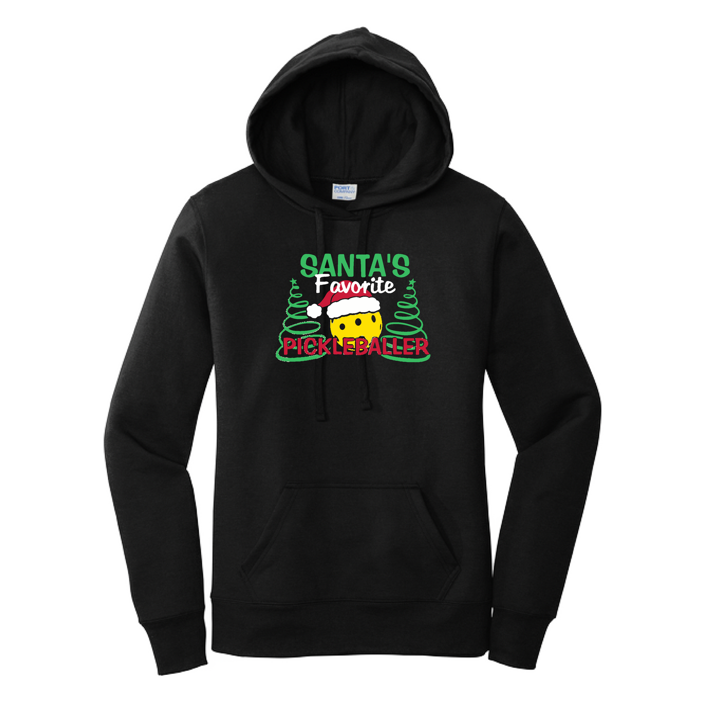 Santa's Favorite Pickleballer | Women’s Fitted Hoodie Pickleball Sweatshirt | 50% Cotton 50% Poly Fleece