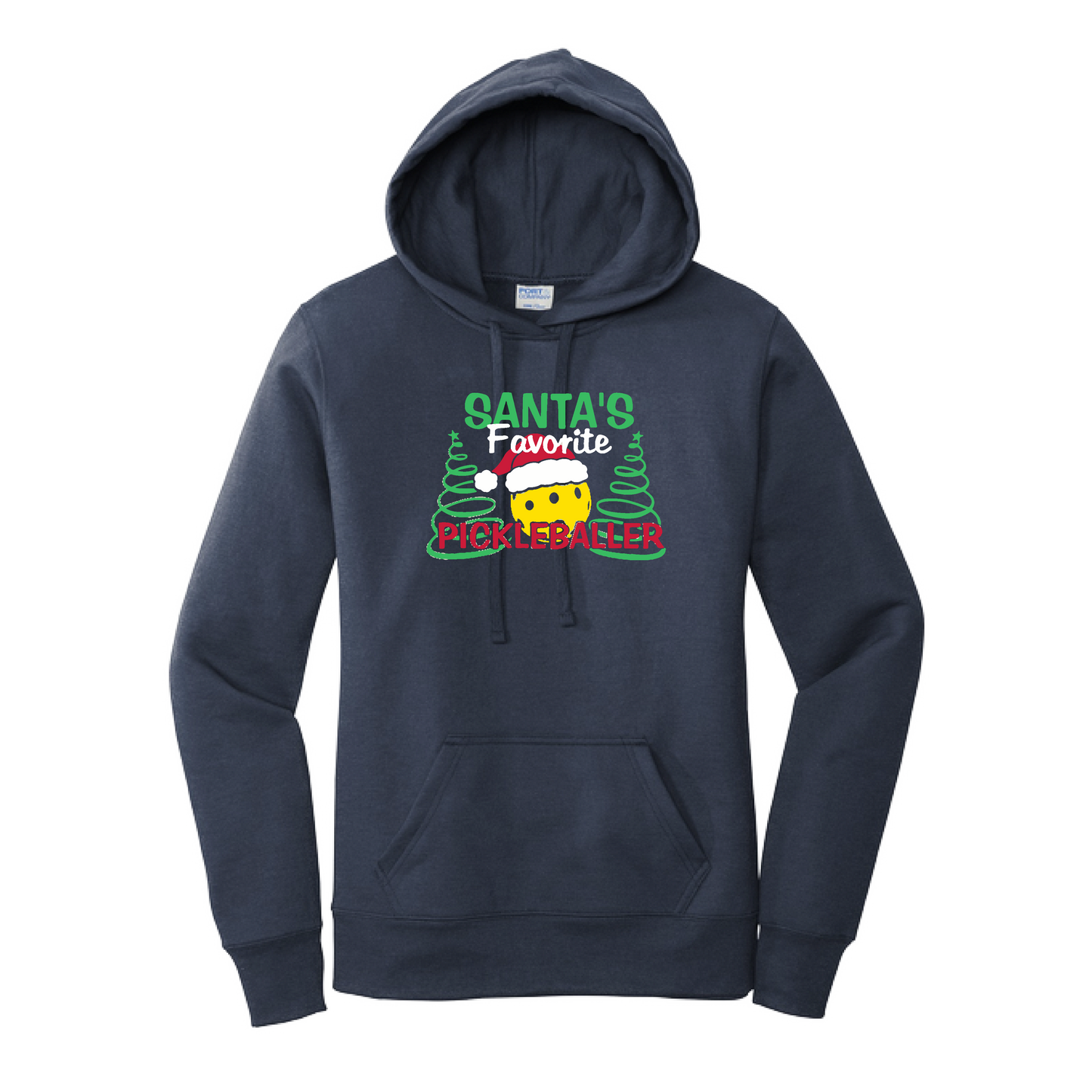 Santa's Favorite Pickleballer | Women’s Fitted Hoodie Pickleball Sweatshirt | 50% Cotton 50% Poly Fleece