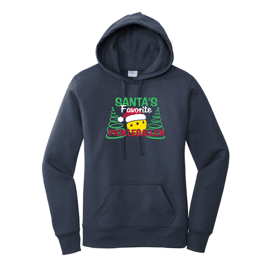 Santa's Favorite Pickleballer | Women’s Fitted Hoodie Pickleball Sweatshirt | 50% Cotton 50% Poly Fleece