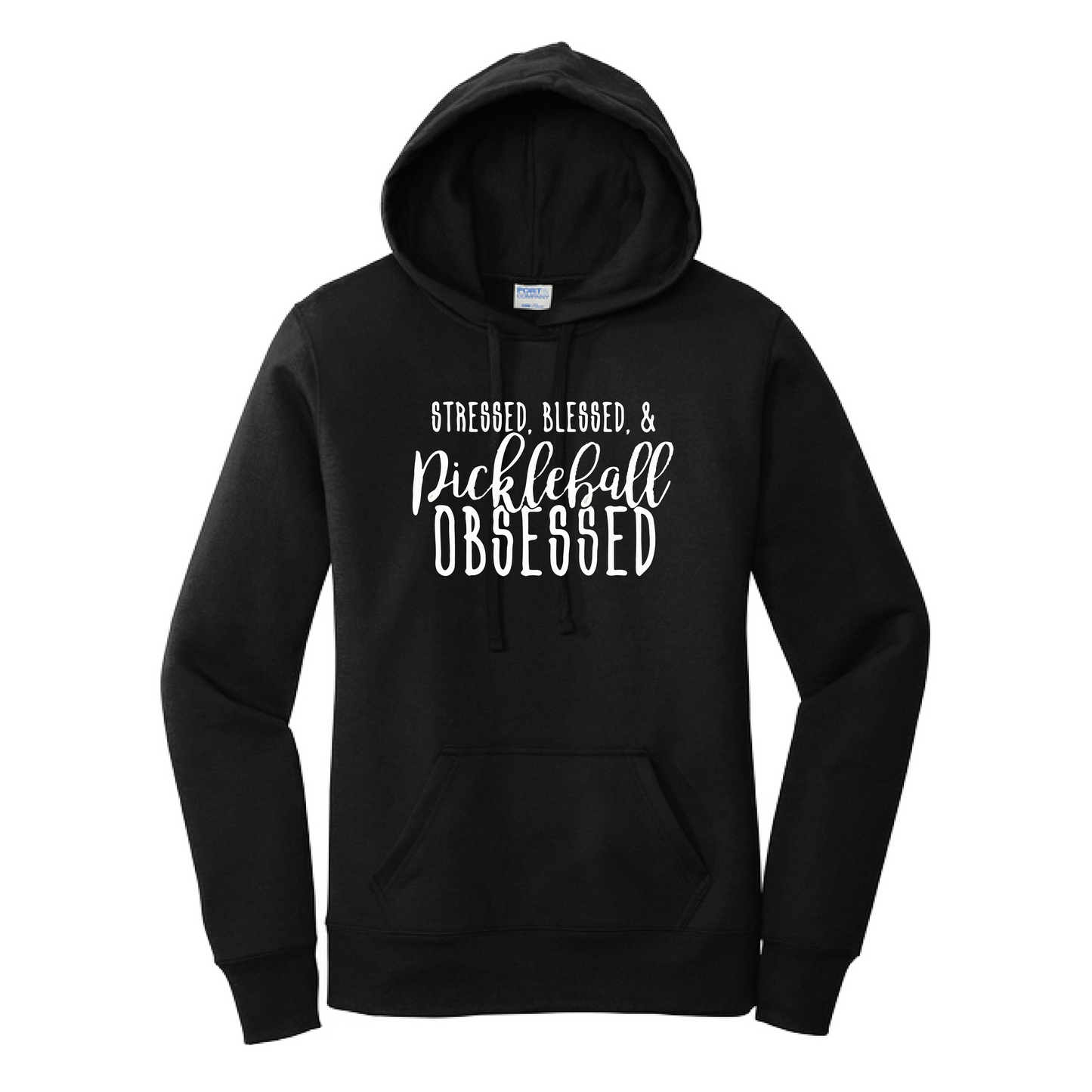 Stressed Blessed & Pickleball Obsessed | Women’s Fitted Hoodie Pickleball Sweatshirt | 50% Cotton 50% Poly Fleece