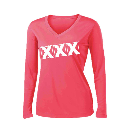 3 Strikes | Women’s Long Sleeve V-Neck Baseball Performance T-Shirt | 100% Polyester