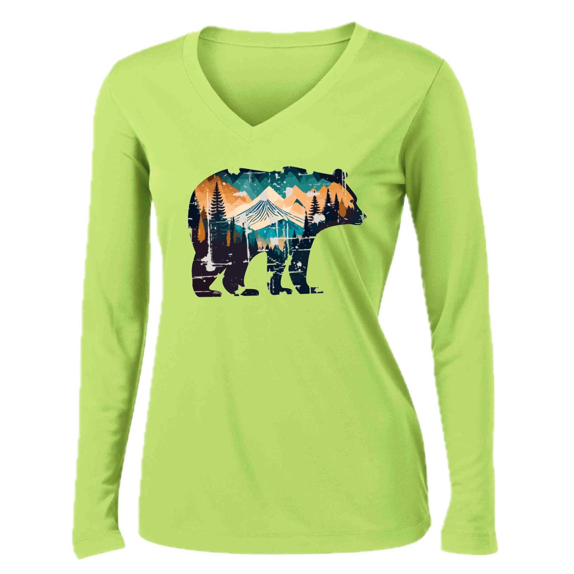 Bear Mountain | Women’s Long Sleeve V-Neck Camping T-Shirt | 100% Polyester