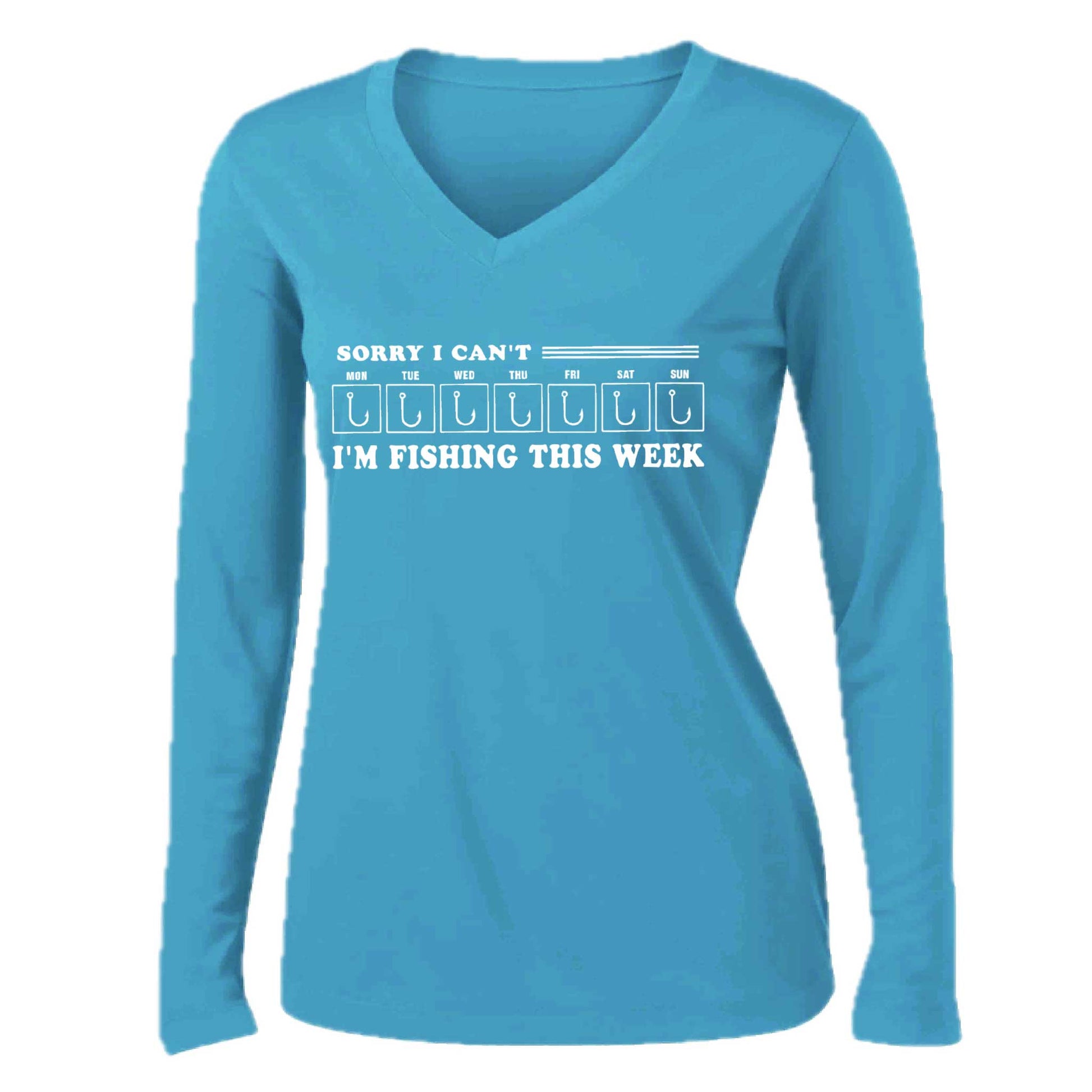 Sorry I Can't I'm Busy This Week Fishing | Women’s Long Sleeve V-Neck Camping T-Shirt | 100% Polyester