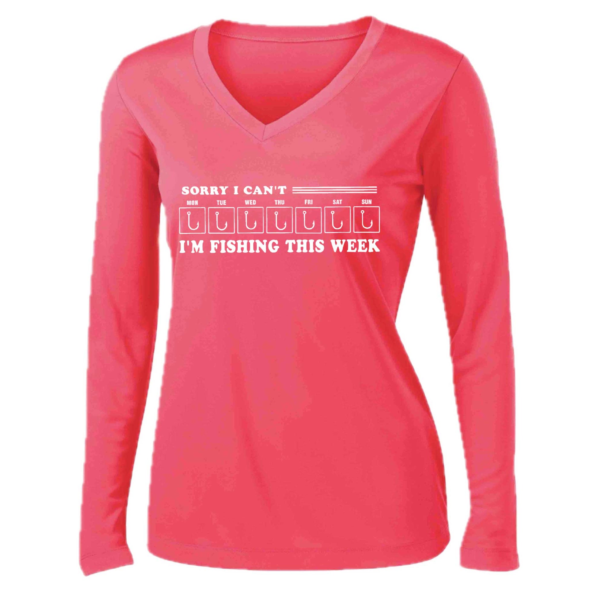 Sorry I Can't I'm Busy This Week Fishing | Women’s Long Sleeve V-Neck Camping T-Shirt | 100% Polyester