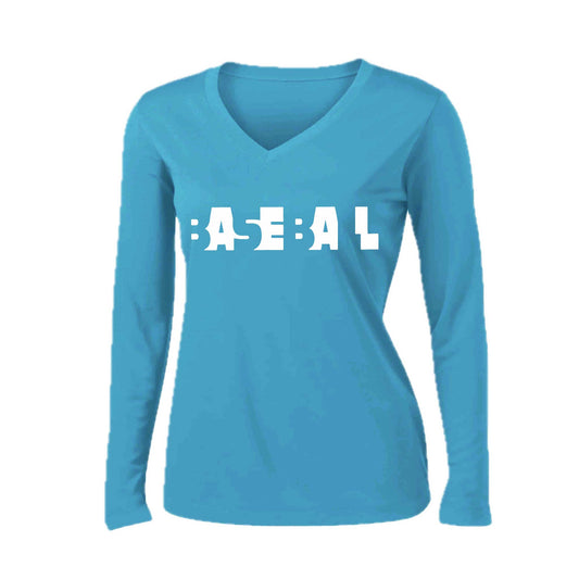 Change Up | Women’s Long Sleeve V-Neck Baseball Performance T-Shirt | 100% Polyester
