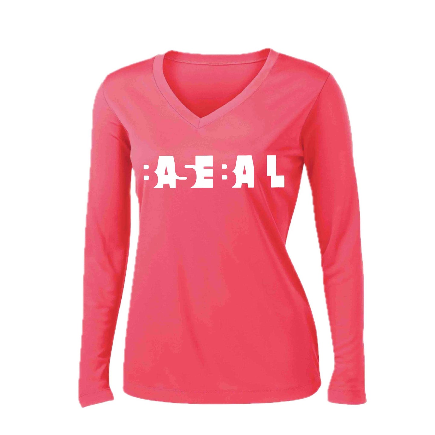 Change Up | Women’s Long Sleeve V-Neck Baseball Performance T-Shirt | 100% Polyester