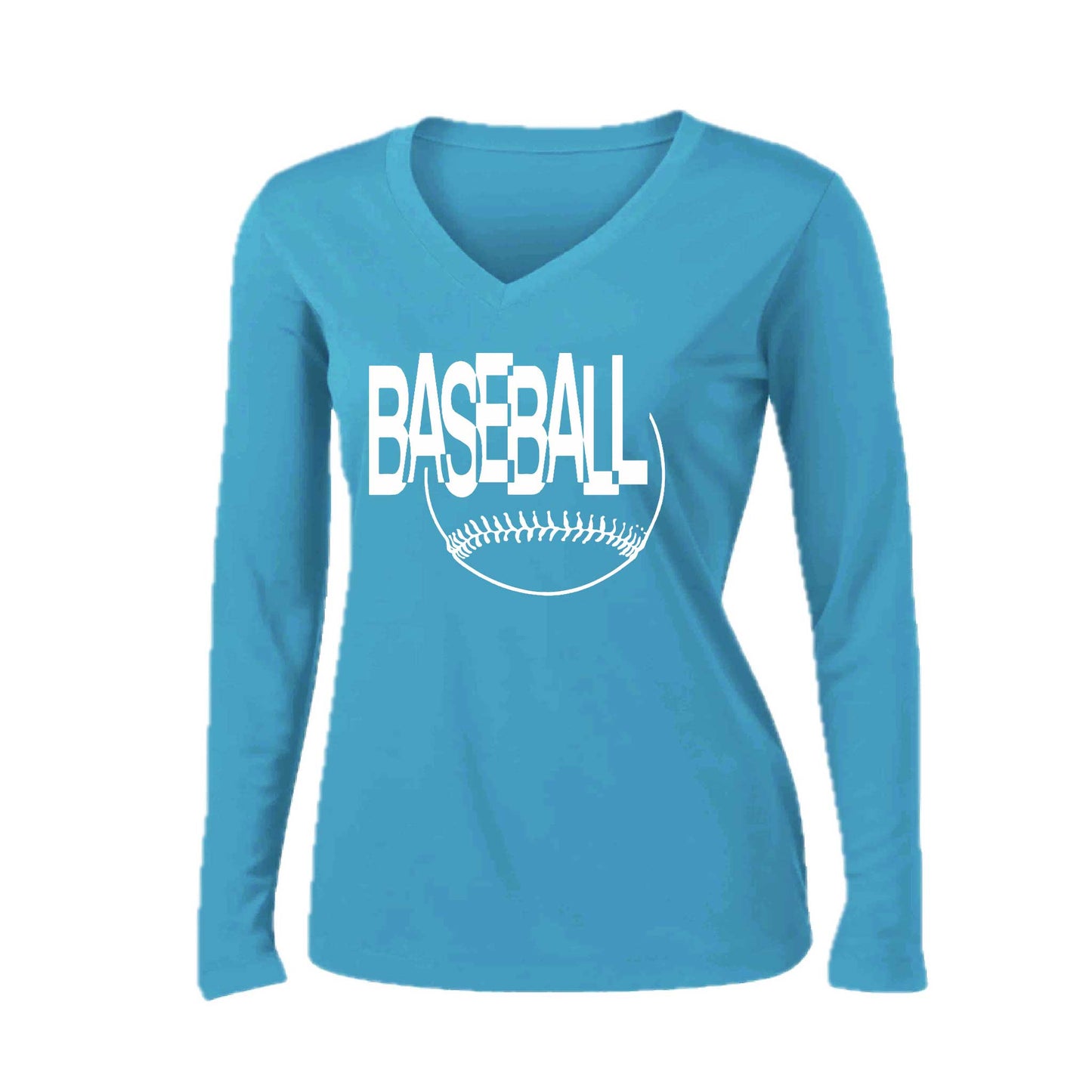 Clean Up | Women’s Long Sleeve V-Neck Baseball Performance T-Shirt | 100% Polyester