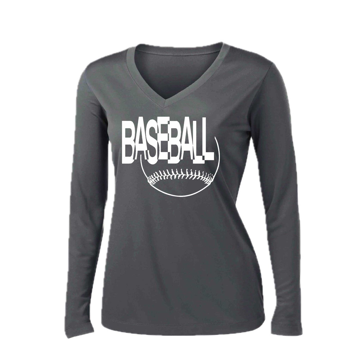 Clean Up | Women’s Long Sleeve V-Neck Baseball Performance T-Shirt | 100% Polyester