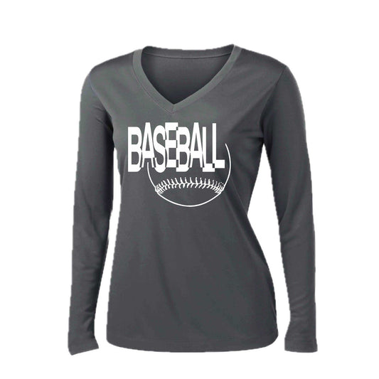Clean Up | Women’s Long Sleeve V-Neck Baseball Performance T-Shirt | 100% Polyester