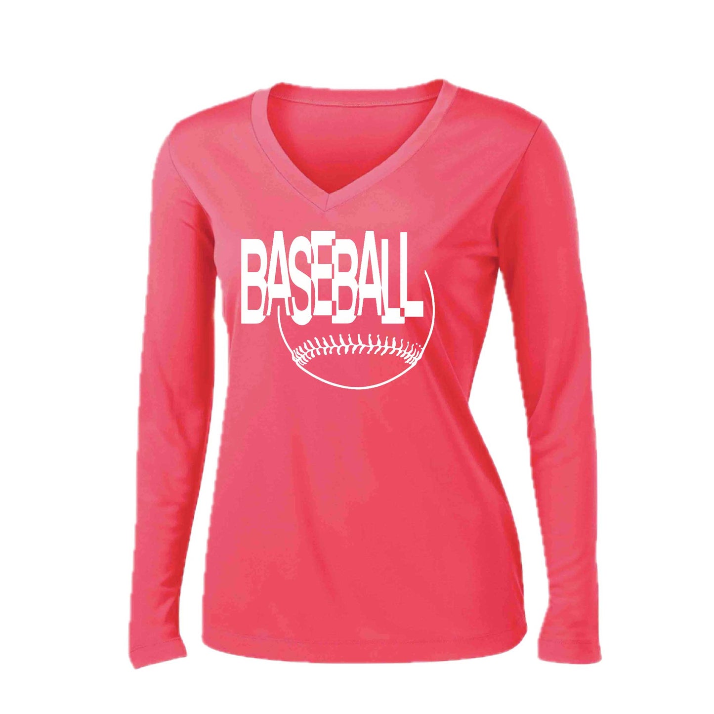 Clean Up | Women’s Long Sleeve V-Neck Baseball Performance T-Shirt | 100% Polyester