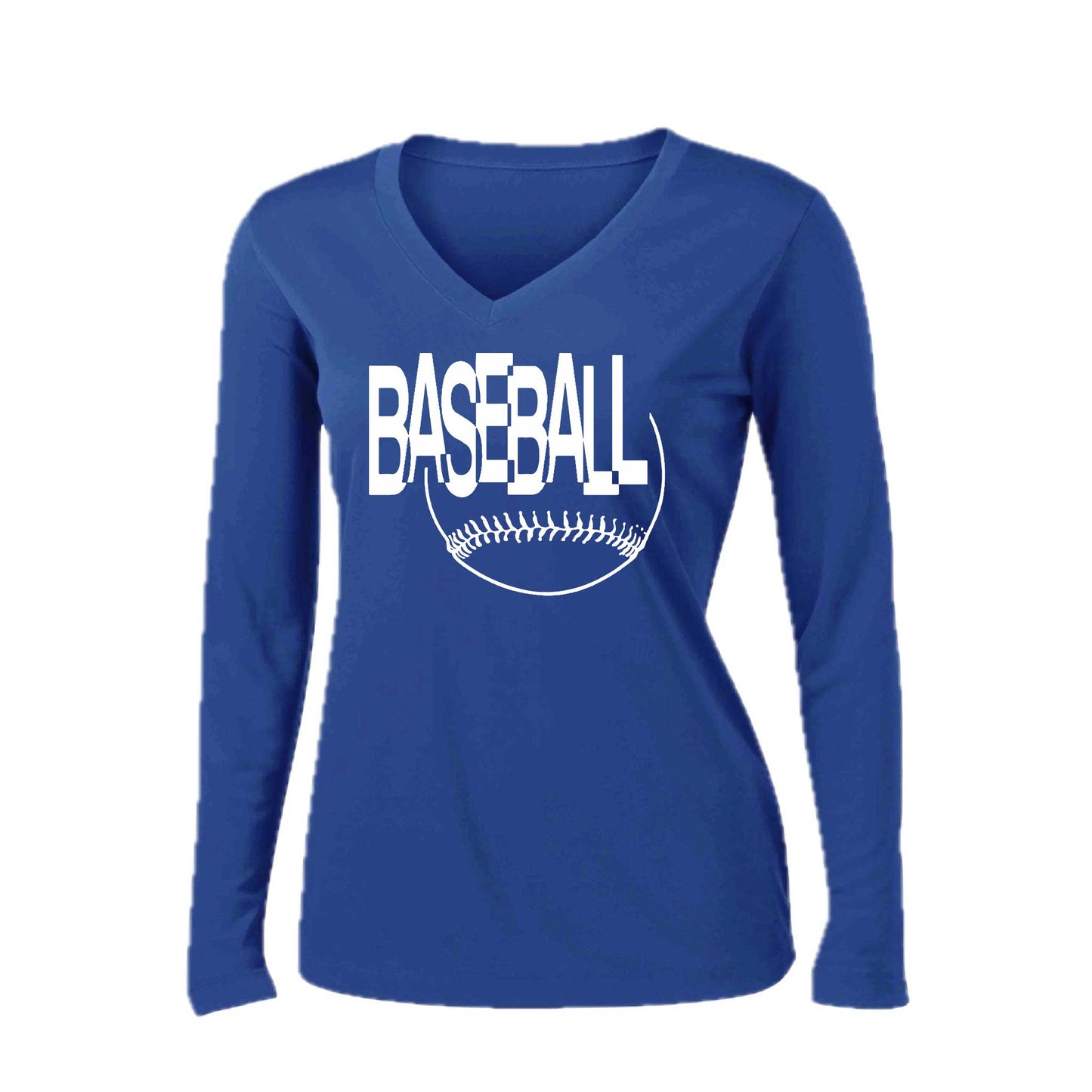 Clean Up | Women’s Long Sleeve V-Neck Baseball Performance T-Shirt | 100% Polyester