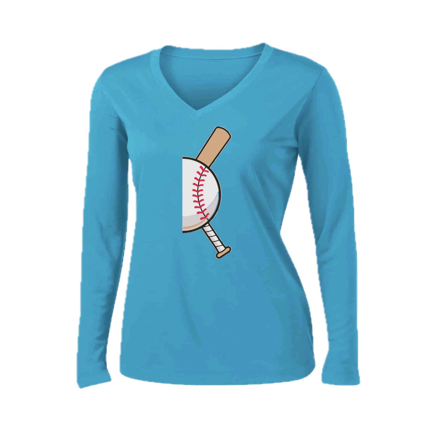 Curveball | Women’s Long Sleeve V-Neck Baseball Performance T-Shirt | 100% Polyester