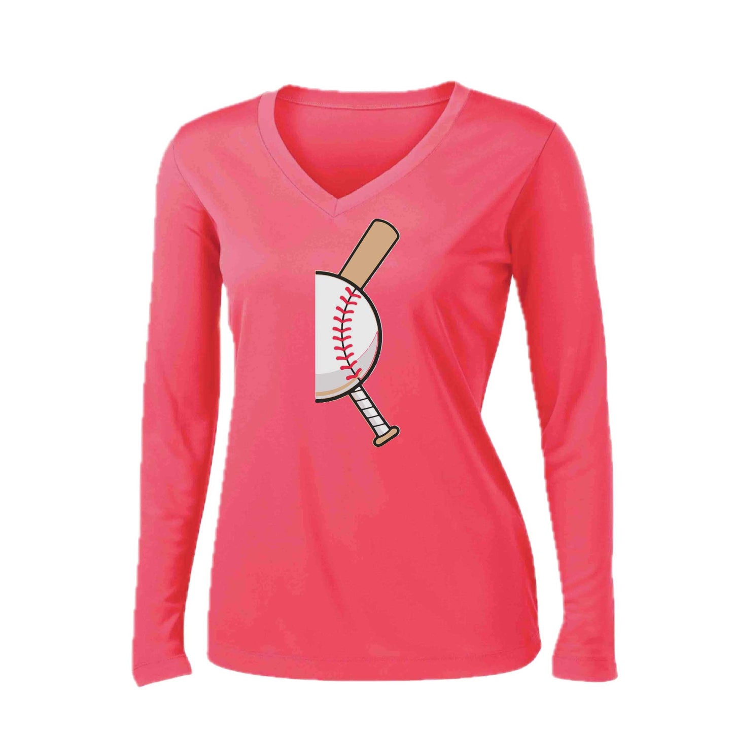 Curveball | Women’s Long Sleeve V-Neck Baseball Performance T-Shirt | 100% Polyester